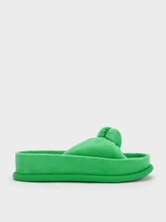 Green Loey Textured Knotted Slides | CHARLES & KEITH Comfortable Green Open Toe Slides, Comfortable Green Slides With Textured Footbed, Comfortable Green Sandals, Trendy Slides For Spring Leisure, Trendy Slides For Leisure In Spring, Casual Green Open Toe Slides, Green Summer Sandals For Spring, Green Sandals For Spring And Summer, Comfortable Green Summer Sandals