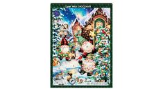 a christmas scene is shown on the back of a poster with santa's village in the background