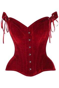 Fullbust corset made of premium velvet fabric Front Busk Closure Sweetheart Neckline Adjustable Straps 6" Modesty Panel Spiral Steel Bones throughout body of corset Flat steel bones at front and back Ribbon lace-up back for cinching Waist Tape Hand Wash Red Corset Aesthetic, Red Velvet Blouse Designs, Red Heart Clothes, Fire Corset, Dark Red Clothes, Corset Png, Dark Red Corset, Lana Del Rey Fashion, Underbust Corset Outfit