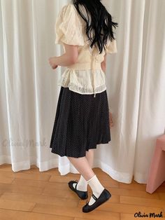 Olivia Mark - Vintage Polka Dot Song Tribute Midi Skirt with Pleated Umbrella Hem Cotton Midi Skirt, Plaid Pencil Skirt, Maxi Skirt Outfits, Types Of Skirts, Vintage Skirt, Olivia Mark, Skirt Outfits, A Line Skirt, A Line Skirts