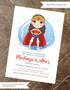 Wonder Woman Birthday Invitations, Chemo Party, Plant Zombie, Bday Invitations