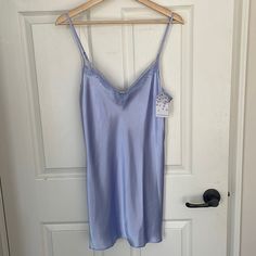 Size Small Slip Dress New With Tags Never Worn; True To Size Blue Sleeveless Slip Dress For Sleep, Blue Camisole Dress For Loungewear, Fitted Blue V-neck Nightgown, Blue Mini Sleep Dress, Blue V-neck Slip Dress For Sleep, Blue Fitted Slip Dress For Sleep, Blue Spaghetti Strap Slip Dress For Sleep, Blue Spaghetti Strap Loungewear Dress, Blue Spaghetti Strap Lounge Dress