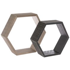 two wooden hexagonals sitting next to each other on a white background,