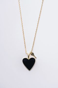 Engraved Black Enamel Heart and Mini Key Necklace | The Giving Keys