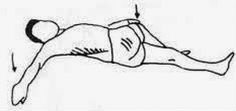 a drawing of a man laying on his back with one leg up in the air