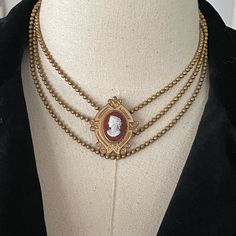 Finely Detailed Carving, Shown Clipped To Brass Bead Necklace Also Victorian-Ish. More Details To Follow. Made Of Sardonyx, Early Victorian About 1850-1870 Is An Educated Guess. Sardonyx Necklace, Antique Jewelry Gold, Sardonyx Stone, Victorian Cameo, Stone Pendant, Jewelry Gold, Gold Pearl, Bead Necklace, Stone Pendants