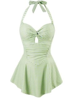 Get ready to sizzle this summer in this plaid swim dress. This swimsuit dress boasts a sexy style and an on-trend plaid pattern. Featuring a backless design with a frill and a ruffle hem, it's the perfect balance of daring and delicate. The spaghetti strap neckline is effortlessly chic, while the lace-up tie back detail adds a playful touch. Designed with a sleeveless cut, high waistline, and a flounce hem, this piece will highlight your curves in all the right places. The short length allows yo Backless Design, Cute Swimsuits, Swimsuit Dress, Swimsuits Halter, Dress For Short Women, Swim Dress, Swimwear Collection, Green Plaid, Tie Back