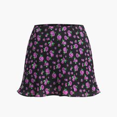 This Mini Skirt By Commense Features A Fun Floral Print, Hidden Side Zipper, And Lightweight Woven Fabrication. Style: Rosa Rugosa Color: Black/Purple Size: Xs Same Or Next Day Shipping Chic High-waisted Purple Skirt, Spring High Waist Purple Skirt, High Waist Purple Skirt For Spring, Purple Fitted Short Skirt, Casual Purple Mini Length Bottoms, Fitted Short Purple Skirt, High Waist Purple Casual Skirt, High Waist Casual Purple Skirt, Casual High Waist Purple Skirt