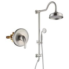 an image of a shower faucet with thermostaer and hand showerhead