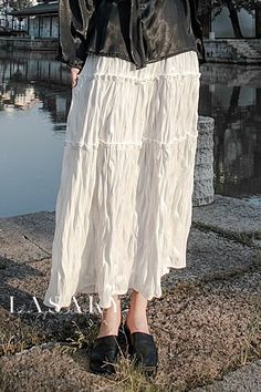 Lasaky - Elegant Pleated Silk Three-Piece Half Skirt Bohemian Pleated Beach Bottoms, White Pleated Bottoms For Vacation, Casual Pleated Maxi Skirt For The Beach, Pleated Tiered Skirt Bottoms For Beach, Patchwork Skirt, Half Skirt, Color Fabric, Cotton Skirt, Types Of Skirts