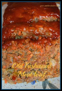 meatloaf on a plate with a fork in the foreground and text overlay