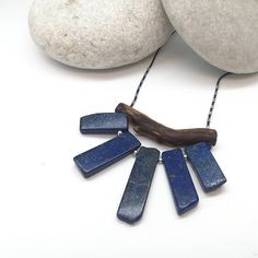 Tribal Lapis Necklace Gemstone Pendant Driftwood Necklace Adjustable Blue Nature-inspired Necklace, Blue Adjustable Nature-inspired Necklace, Blue Handmade Rustic Necklace, Blue Rustic Necklace For Gifts, Rustic Blue Necklace For Gifts, Rustic Blue Necklace For Gift, Rustic Handmade Blue Necklace, Rustic Blue Handmade Necklace, Stone Crochet