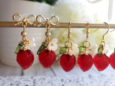 Strawberry Earrings Glass Red Strawberry Drop Earrings Food | Etsy Cottagecore Earrings, Strawberry Earrings, Fruit Jewelry, Food Earrings, Fruit Earrings, Orange Earrings, Red Strawberry, Unique Gifts For Her, Pretty Jewellery