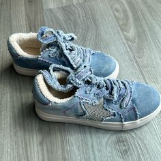 Brand New Never Worn Steve Madden Size 1 Kids Shoes. In Perfect Condition. Trendy Denim Blue Sneakers With Round Toe, Trendy Denim Blue Round Toe Sneakers, Trendy Light Blue Round Toe Sneakers, Blue Denim Sneakers With Rubber Sole, Trendy Blue Sneakers With Round Toe, Blue Denim Lace-up Sneakers, Denim Blue Sneakers With Round Toe For Spring, Casual Blue Canvas Shoes With Closed Toe, Trendy Blue Closed Toe Sneakers