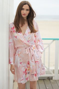 Dream Lover Bridesmaid Robe – YUMI KIM Elegant Floral Print V-neck Sleepwear, Pink Floral Print Kimono For Loungewear, Floral Print Sleepwear With Kimono Sleeves, Feminine Summer Kimono For Loungewear, Feminine Floral Print Summer Kimono, Summer Floral Print Kimono For Sleep, Summer Floral Print Sleep Kimono, Summer Feminine Floral Print Kimono, Feminine Summer Loungewear Kimono