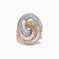 Effy Limited Edition 14K Tri Color Gold Diamond Swirl Ring, 1.66 TCW Spiral Diamond Ring Fine Jewelry, Europe Market, Effy Rings, Rose Gold Diamond Band, Swirl Diamond Ring, Diamond Wrap Ring, Gold Diamond Drop Earrings, Crossover Diamond Ring, White Gold Diamond Band