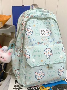 Bird in Bag - Womens Student Backpack with Charm Pendant - High Capacity Pattern Backpack, Cartoon Bag, Rabbit Pattern, Patterned Backpack, Student Backpacks, Classic Backpack, Bird In Bag, Teen Girls, College Students