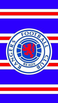 the logo on a blue and red striped background with white letters that read, keep's football ready to kick