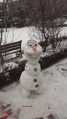 the snowman is made to look like he's smiling