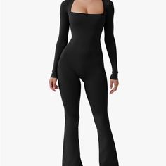 This Is A Long Sleeve Full-Length Flare Jumpsuit With A Square Neckline In The Front Makes You Look More Sexy And Also Makes You Feel More Comfortable And Warm In Fall & Winter. Full Length With Trousers That Gently Flare At The Knee, Complete With A Statement Square Neck That Ensures A Seductive Look From All Queens. It's Made With An Ultra-Flattering, Smooth, High-Stretch, Sweat-Wicking Fabric With A Cottony Soft Feel. This Wide Leg Jumpsuit Outfits Great For Summer Party, Workout, Vacation, W Body Suit With Flare Pants, Black High Stretch Full Length Jumpsuits And Rompers, High Stretch Black Full-length Jumpsuits And Rompers, Black High Stretch Jumpsuits And Rompers For Loungewear, High Stretch Black Jumpsuits For Loungewear, Elegant Black High Stretch Jumpsuits And Rompers, Black Fitted Full Length Jumpsuits And Rompers, Black Full-length Jumpsuits And Rompers For Night Out, Full-length Black Jumpsuits For Night Out