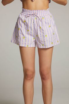 Stand out this summer in the Allover Lemons shorts in a pretty lavender stripe color. Sweet and stylish! Our Chaser Brand women's cotton shorts will keep you comfortable and chic all season long. To complete the cute outfit, pair with the matching top sold separately.Model is 5'9" and wearing size small.Fabric Content: Cute Outfit, Matching Top, Cotton Shorts, This Summer, Lavender, Cute Outfits, Size Small, Fabric, How To Wear