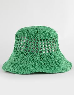 Straw Womens Bucket Hat. Solid Color. Woven Paper Straw. 100% Paper. Do Not Wash. One Size Fits Most. Imported. | Straw Bucket Hat Green Flat Brim Hat For Vacation, Lightweight Spring Bucket Hat One Size, Trendy Green Sun Hat With Curved Brim, Trendy Lightweight One Size Hats, Casual Green Straw Hat With Flat Brim, Casual Green Flat Brim Straw Hat, Green Lightweight Bucket Hat With Short Brim, Lightweight Green Bucket Hat With Short Brim, Green Flat Brim Bucket Hat, One Size