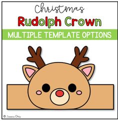 rudolph the reindeer is peeking out from behind a sign that says rudolph crown multiple template options