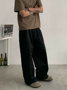 Effortless Wide Leg Casual Pants - chiclara Outfits For Japan, Wide Leg Trousers Outfit, Wide Leg Casual Pants, Trendy Boy Outfits, Dope Outfits For Guys, Relaxed Outfit, Mens Casual Dress Outfits, Guys Clothing Styles, Casual Wide Leg Pants