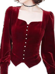 Red Collared Shirt Outfit, Red Velvet Blouse Designs, Cute Red Outfits Aesthetic, Red Sleeveless Top Outfit, Red Velvet Top Outfit, Sunday Top Design, Dark Red Shirt, Velvet Shirts, Sleeveless Top Outfit