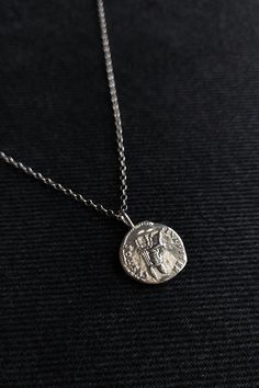 This necklace is composed of sterling silver 925 chain and ancient roman spinner coin pendant, a very durable and fashionable piece that compliments any outfit. Perfect gift for him! ✺Chain width: 2 mm ✺Pendant length: 0.8 inch / 2 cm Available in various lengths. Measure your desired length and order accordingly.  How to find the perfect length for you: ❉ Use a soft measuring tape or a string to mark where you would like the necklace to hang ❉ Then measure the string's length with a ruller If y Silver Coin Necklace Men, Roman Coin Necklace, Mens Pendant Necklace, Guy Jewelry, Boy Necklace, Pendants For Men, Boys Necklace, Silver Coin Necklace, Ancient Roman Coins