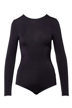 Slick and seamless. This long-sleeve crew-neck bodysuit has a buttery, second-skin-like feel, and a knitted-in, draping effect on the waistline that hugs and shapes. Product Features: Crew Neckline Full Cut Bottom Snap Closure Gusset for Ease Knitted-in Waistline That Shapes Model is 5'10 and wearing size Medium Materials and Care: 97% Modal / 3% Spandex Machine-Wash Cold Gentle Imported For hygiene purposes, all bodysuits are final sale. Solid Long Sleeve Seamless Bodysuit, Solid Seamless Long Sleeve Bodysuit, Long Sleeve Stretch Bodysuit With Smoothing Details, Long Sleeve Second-skin Smoothing Bodysuit, Long Sleeve Seamless Elastane Bodysuit, Seamless Long Sleeve Elastane Bodysuit, Seamless Second-skin Long Sleeve Bodysuit, Long Sleeve Bodysuit With Minimal Stretch For Fall, Minimal Stretch Long Sleeve Bodysuit For Fall