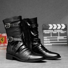 Upper Material: PU Toe Shape: Pointed Toe Style: Punk Season: Spring/Autumn Heel Height: Med (3cm-5cm) Closure Type: Buckle Strap Black Punk Rock, Mode Country, Men's Leather Boots, Steampunk Boots, Estilo Punk Rock, Womens Tall Boots, Leather Motorcycle Boots, Gothic Boots, Black Punks