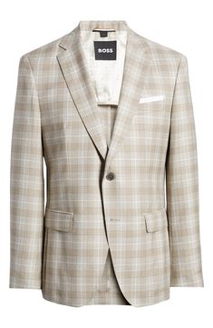 A smart plaid patterns a sport coat tailored from virgin wool and framed with notched lapels for timeless sophistication. 30" length (size 42R) Notched lapels Nonfunctional four-button cuffs Chest welt pocket; front flap pockets Side vents Partially lined, with taped seams 100% virgin wool Dry clean Made in Turkey Hugo Boss/BOSS/HUGO has received the Fair Labor Association accreditation, which signifies that the company has effective systems and procedures in place to successfully uphold fair la Nordstrom Store, Sport Coat, Plaid Pattern, Flap Pocket, Welt Pocket, Hugo Boss, Labor, Dry Clean, Nordstrom