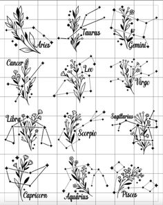 an image of zodiac signs with flowers on them