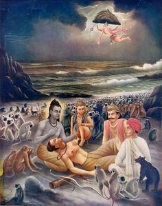 an oil painting on canvas depicting the birth of lord rama