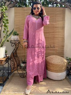 Thechikanlabel Mauve cotton kurta sharara set lucknawi chikankari kurtaDisclaimer : : Motifs of embroidery may vary as the images shown are for illustration purpose.PRODUCT SPECIFICATIONSKurti Fabric : Chanderi CottonSleeves : 3/4 SleevesStyle : Straight KurtiLength : 44-46 InchesOccasions : Casual Wear, Office Wear, Festive WearGarment Care : Hand Wash OnlyPrice Includes : As per choicePRODUCT FEATURESFlawless finishingElegant looksAlluring patternsSoft and Skin friendlyBest for summers Trivia: Long Chikankari Embroidery Sets, Straight Kurta Sharara With Chikankari Embroidery, Semi-stitched Chikankari Long Sharara, Pink Long Sleeve Sharara With Chikankari Embroidery, Unstitched Long Sharara With Chikankari Embroidery, Diwali Long Sets With Chikankari Embroidery, Unstitched Chikankari Embroidery Sharara, Long Sleeve Mulmul Palazzo Set With Chikankari Embroidery, Long Cutdana Sharara