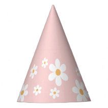 retro daisy boho pink Party Hat | Zazzle.com Fun Pink Summer Party Supplies, Summer Fun Pink Party Supplies, Cute Pink Party Hat, Pink Mini Hats For Summer Birthday, Cute Mini Hats For Spring Parties, Pink Retro Party Hats, Pink Summer Birthday Hat, Whimsical Pink Flower Hat, Cute Birthday Hats For Spring