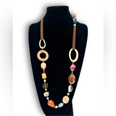 Brilliant Bold Colors Contrast Against Leather Accents Creating A Truly Unique Look That Exudes Natural Beauty. 36” Total Length With 3” Extender. Signed. Nickel Free. New W Tags; Msrp $78 Chicos Jewelry, Leather Paint, Leather Accents, Ceramic Painting, Long Necklace, Bold Colors, Contrasting Colors, Natural Beauty, Women Jewelry