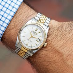 Experience timeless elegance with this stunning Rolex Datejust 36mm Estate Watch. Adorned with a white dial, two-tone bracelet, and circa 1950's. Model # 6305 & serial # 940770, this authentic timepiece exudes classic sophistication. Rolex Datejust Two-tone 36mm Estate Watch 36mm Case White Dial Two-tone Bracelet Circa 1950'S Model # 6305 Serial # 940770 SKU: 22531 Classic White Watches With Jubilee Bracelet, Classic White Watch With Jubilee Bracelet, Rolex Date Just, Rolex Datejust 36mm, 1950s Models, Rolex Date, Vintage Rolex, White Dial, Rolex Datejust