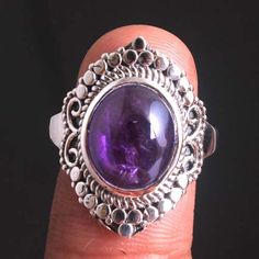 Amethyst Ring, 925 Silver Ring, Designer Ring, Handmade Ring, Statement Ring, Birthstone Ring, Party Ring, Gift For Her METAL - 925 STERLING SILVER GEMSTONE - Amethyst RING SIZE - 6 US  RING WEIGHT - 6.4 GRAMS Approx STONE SIZE - 12 x 10 MM COLOR - Purple Spiritual Amethyst Ring With Gemstone Accents, Spiritual Amethyst Rings With Accent Stones, Spiritual Oval Purple Ring, Sterling Silver Crystal Ring With Purple Stone Setting, Purple Crystal Ring With Stone Setting In Sterling Silver, Purple Sterling Silver Crystal Ring With Stone Setting, Purple Crystal Ring With Sterling Silver Setting, Silver Amethyst Rings For Jewelry Making, Purple Round Ring With Stone Setting