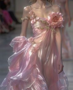 Garden Of Time Fashion, Pink Fantasy Outfit, Flower Dress Design, Ethereal Dresses, Iridescent Dress, Ethereal Dress, Runway Fashion Couture, 파티 드레스, Trends For 2024