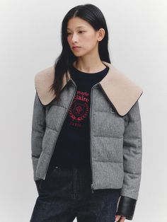 Composition : Shell: Wool 45%, polyester 48%, rayon 7% / Lining: polyester 100% / Contrast: 55% Polyurethane, 25% Polyester, 20% Cotton / Filling: 80% Down, 20% FeatherColor : BlackCountry of Origin : CHINA Chic Fitted Outerwear With Ribbed Collar, Trendy Outerwear With Ribbed Collar, Trendy Workwear Outerwear With Padded Collar, Trendy Outerwear With Padded Collar For Work, Chic Outerwear With Ribbed Collar For Work, Chic Winter Outerwear With Ribbed Collar, Chic Spring Outerwear With Ribbed Collar, Chic Fitted Outerwear With Padded Collar, Puffer Parka