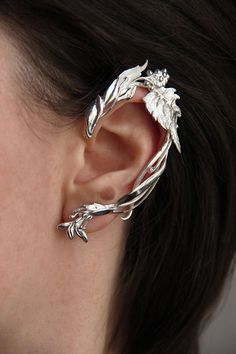 Unique Ear Cuffs, Elf Jewelry, Elf Ear, Elf Ear Cuff, Leaves Earrings, Punk Earrings, Elf Ears, Silver Ear Cuff, Climber Earrings