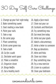 30 Day Self Care Challenge, 30 Day Self Care, Self Care Challenge, Happiness Challenge, Self Care Routine