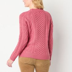 This St. John's Bay women's pullover sweater will quickly become a go-to in your cool-weather wardrobe. It's made from a textured knit fabric and has a regular-fit, a mock neck, and long cuffed sleeves. Pair it with corduroy pants and loafers. Closure Type: Pullover HeadFit: Regular FitNeckline: Mock NeckSleeve Length: Long SleeveSleeve Style: Cuffed SleeveApparel Length: 25 InchesFiber Content: 85% Acrylic, 9% Polyester, 6% NylonFabric Description: KnitCare: Machine Wash, Tumble DryCountry of … Mock Neck Long Sleeve, Large Sweaters, Pullover Sweater Women, Textured Knit, Corduroy Pants, Pink Sweater, Cuff Sleeves, Women Pullover, Pullover Sweater