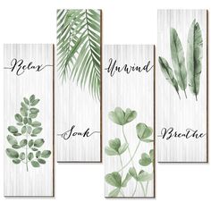 PRICES MAY VARY. What You Will Get: you will receive 4 pieces of sage wall arts, each wood sign comes with 2 hooks, they are well packed in order to keep them from breaking during transportation Eye Catching Design: these 4 packs leaf pictures for wall; The words of relax, soak, unwind, and breathe in art fonts respectively, paired with flower pattern, look elegant and eye catching, but also rustic; When you hang these farmhouse bathroom decor wall art on the bathroom wall, which will give you a Home Spa Bathroom, Green Bathroom Decor, Relax Soak Unwind, Bathroom Wall Decor Art, Boho Leaves, Fa Fal, Boho Bathroom, Bathroom Spa, Farmhouse Bathroom Decor