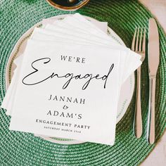 These personalized napkins are a must-have for any occasion, be it a bridal shower or an engagement party. 🌹 Custom Wedding Napkins 🌹 Two sizes: Luncheon (6.5" x 6.5") and Beverage (4.8" x 4.8") 🌹 Material: soft, three-ply custom white paper 🌹 Packs of 50 or 100 (or further number please reach out to me, Anna is happy to support you) Engagement Dinner Ideas, Engagement Napkins, Bridal Shower Napkins, Custom Wedding Napkins, We're Engaged, Engagement Dinner, Custom Cocktails, Paper Packs, Personalized Napkins