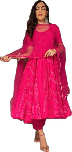 Bollywood Style Anarkali Set With Bandhani Print, Semi-stitched Floor-length Bandhani Salwar Kameez, Semi-stitched Floor-length Salwar Kameez With Bandhani Print, Anarkali Salwar Kameez With Bandhani Print, Bollywood Style Bandhani Churidar For Wedding, Chanderi Bandhani Print Anarkali Set For Wedding, Bollywood Style Floor-length Bandhani Salwar Kameez, Bollywood Style Floor-length Anarkali Set With Bandhani Print, Bollywood Bandhani Print Floor-length Salwar Kameez