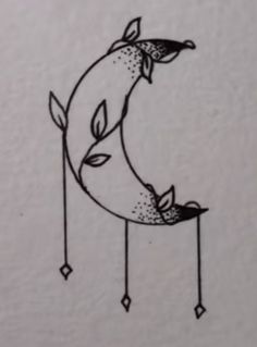 a drawing of two birds sitting on top of a crescent