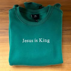 New Christian embroidered sweatshirt. Jesus is King. One of a kind. Christian Guy Aesthetic Outfit, Guy Aesthetic Outfits, Tshirt Design Diy, Christian Merchandise, Christian Clothing Brand, Christian Accessories